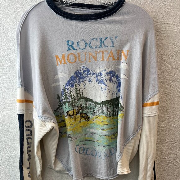 Free People We The Free Graphic Pullover - ROCKY MOUNTAIN Size Extra Small - Picture 1 of 5